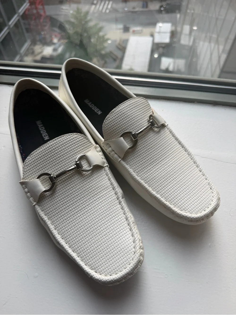 Steve Madden White Slip-On Driving Loafers